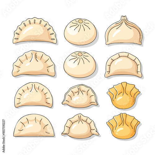 Assorted Dumplings and Potstickers Vector Illustrations