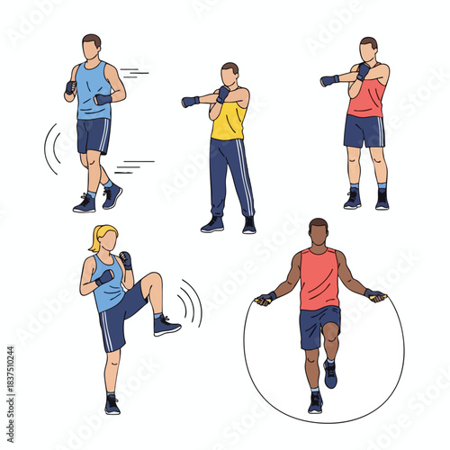 Illustration of People Exercising with Jump Ropes