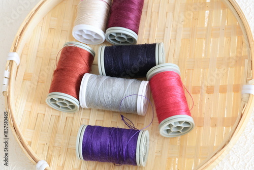 Close-Up of Colorful Embroidery Thread Spools