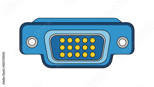 Blue VGA Connector Port with Yellow Pins and Black Background Detailed Close-Up