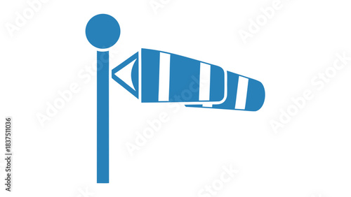 Blue Windsock Symbol on Pole Indicating Wind Direction and Speed Against a Black Background Simple Graphic Illustration