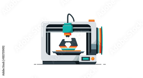 Modern 3D printer creating a complex geometric shape with precision and innovation.