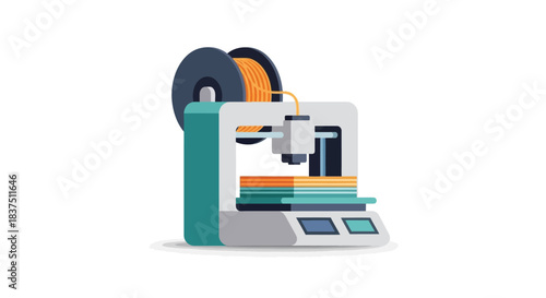 Modern 3D printer with filament spool ready for rapid prototyping and manufacturing.