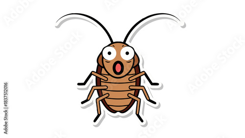 Cartoon Cockroach With Wide Eyes And Open Mouth Expressing Shock And Surprise Against A Black Background With A White Outline Border