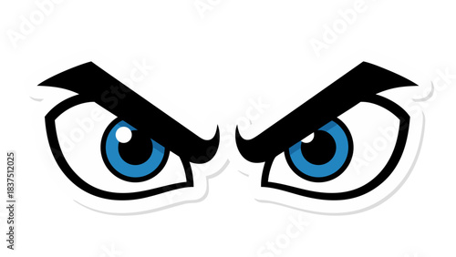 Cartoon Eyes With Blue Iris And Black Eyebrows Set Against A Black Background Expressing Anger Or Intensity