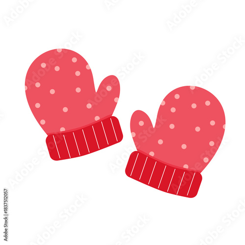 Red mittens cartoon with white polka dot. Can be used for sticker and winter theme element