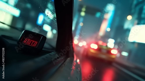 Atmospheric night drive through a rainy city with neon lights.
