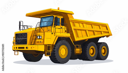 Large Yellow Mining Dump Truck Isolated Vector Illustration