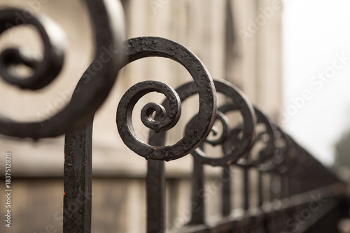 Close-up of Ornate Wrought Iron Fence Scrollwork near Sacré-Cœur Basilica
