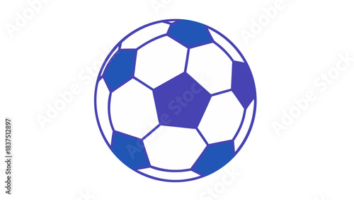 Classic Soccer Ball With White And Blue Hexagonal Panels Isolated On Black Background Minimalist Graphic Design Sport Equipment