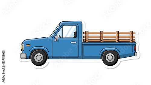 Classic Blue Pickup Truck with Wooden Bed and Chrome Accents Isolated on Black Background