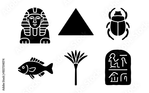 Ancient Egyptian Symbols in Black and White Silhouette Style