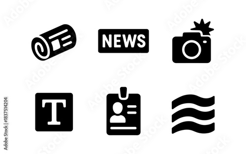 Set of news and media icons in a simple, modern, and minimalist style