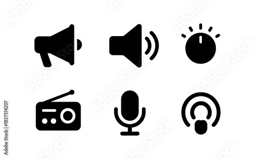 Audio and podcasting icons in a simple, modern, and minimalist style
