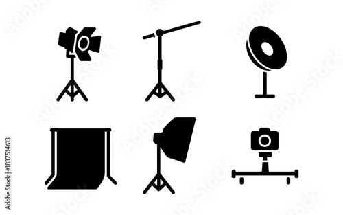Photography studio equipment icons in a clean, minimalist style