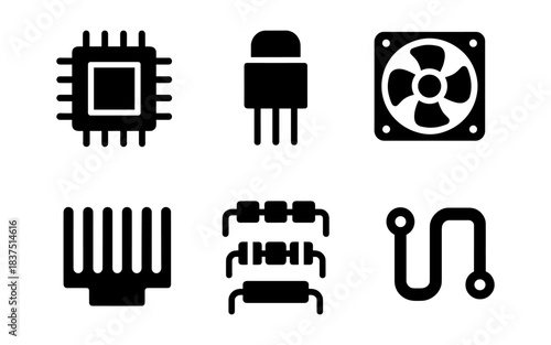Electronic components in a flat design, perfect for tech and engineering concepts