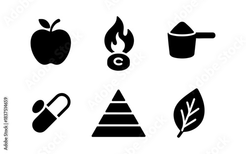 Healthy lifestyle icons representing food, supplements, and wellness concepts
