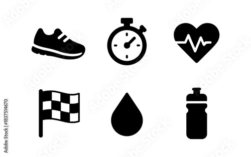 Fitness and wellness icons in black and white for health and exercise