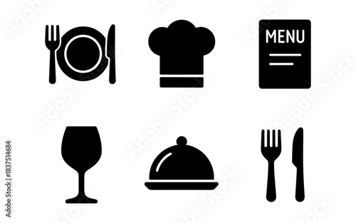 Restaurant and food icons in a simple, elegant, and minimalist style