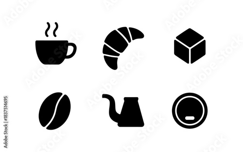 Coffee and breakfast icons in a minimalist black and white style