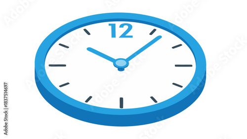 Close up of a blue analog clock face showing ten past ten with a white background and clean minimalist design