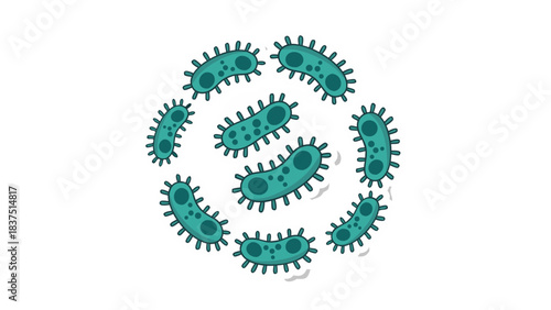 Close Up Of Teal Bacteria Cells In A Circular Formation On A Black Background With White Border