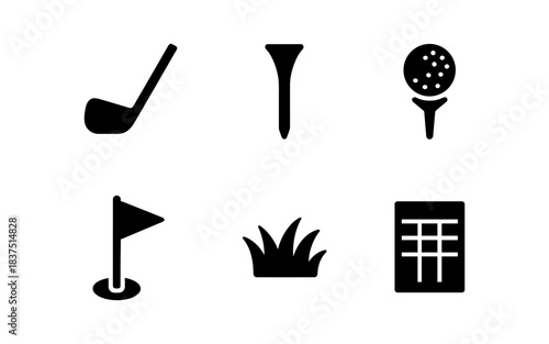 Golf icons set in black and white, perfect for sports and leisure designs