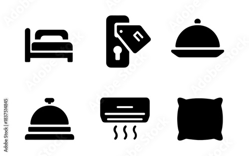 Hotel and hospitality icons in a simple, clean, and modern style