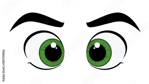 Close Up Of Two Wide Open Green Eyes With Black Pupils And White Sclera Set Against A Plain Black Background Showing Curiosity And Attention