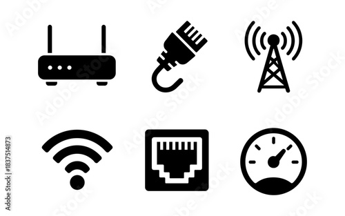 Network and internet icons in a clean, modern, and minimalist style