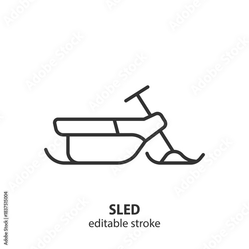 Sled line icon. Outlining winter sport transport for recreation, vacation, and snow activity. Vector illustration. Editable stroke.