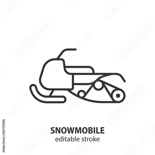 Snowmobile line icon. Outline element for winter sport, travel, transportation, and recreation design. Vehicle thin symbol for application, website. Vector illustration. Editable stroke.