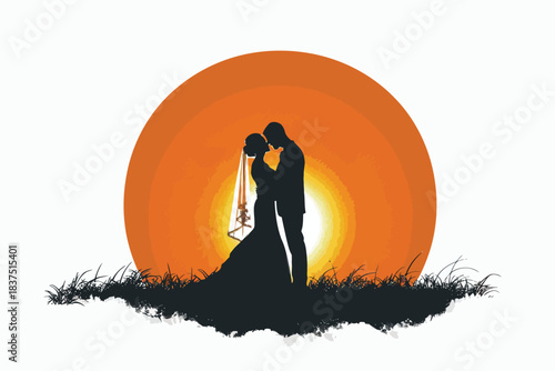 Golden hour wedding photo with dramatic lightingvec isolated