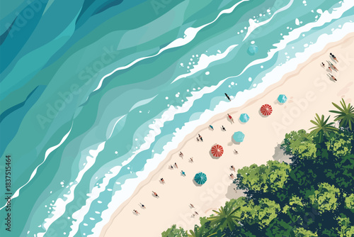 Overhead shot of a crowded beachflat min isolated