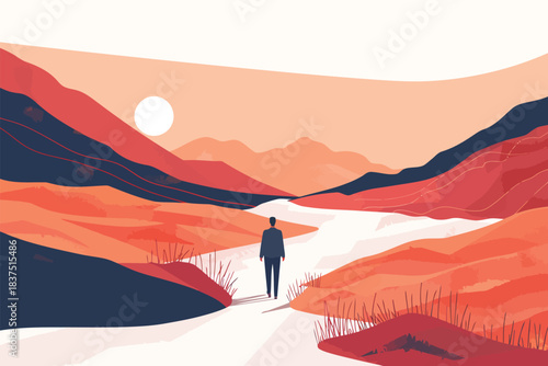 Solitary figure in vast landscapeflat mi isolated