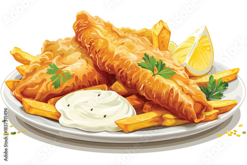 Traditional fish and chipss isolated