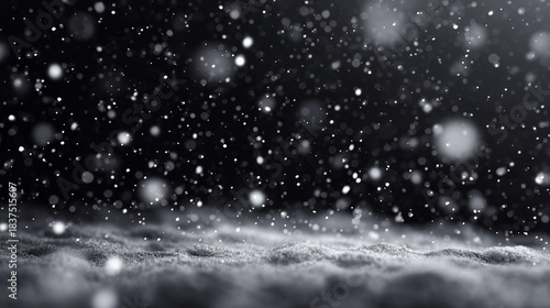 黒背景に降る雪のテクスチャ　合成用オーバーレイ素材