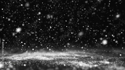黒背景に降る雪のテクスチャ　合成用オーバーレイ素材