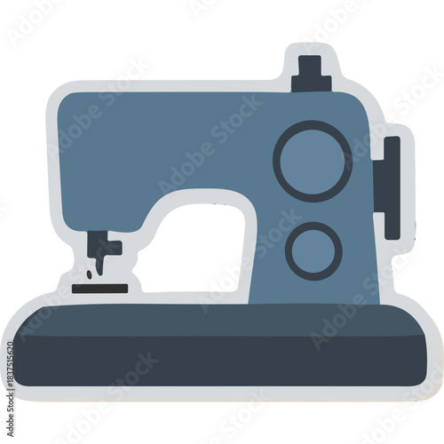 Blue Sewing Machine With White Outline On A Black Background
