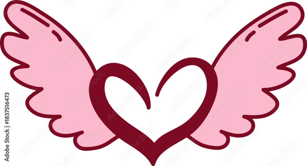 Naklejka premium Heart With Wings Symbol Line