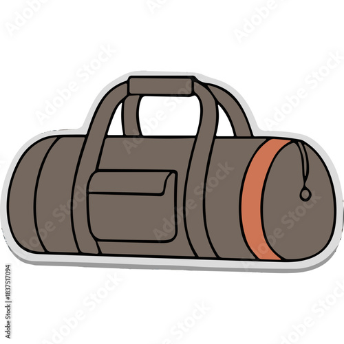 Brown Duffle Bag with Orange Stripe and Front Pocket with Two Handles and Zipper Closure Ideal for Gym Travel and Sports Activities on a White Background