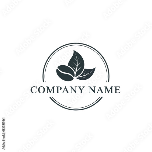 Coffee Bean and Leaves Logo Design.