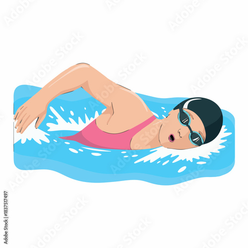 Swimming lessons freestyle illustration for beginners and professional swimmer training in swimming pool