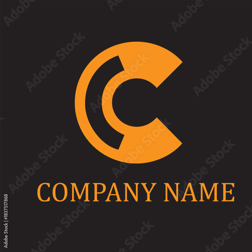 Orange abstract logo featuring nested geometric C shapes on a dark background above "COMPANY NAME".