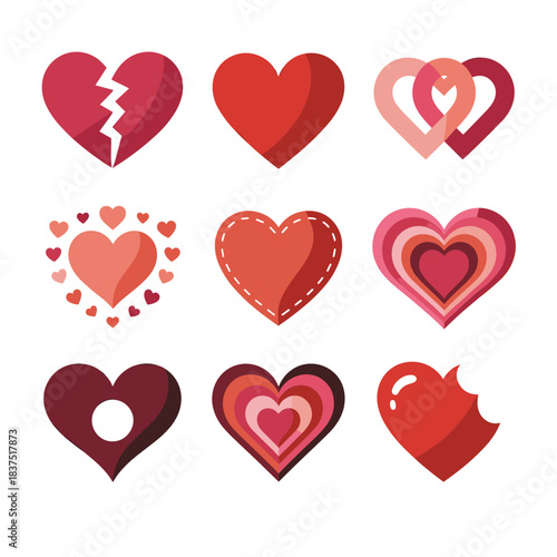 Collection of Diverse Red and Pink Heart Symbols