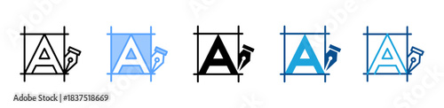 Typography icon set multiple style collection