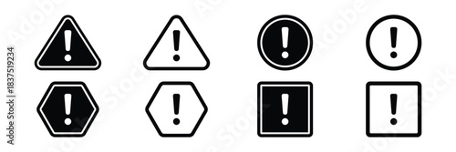 Black and white warning icons in triangle, square, and circular shapes for safety information.