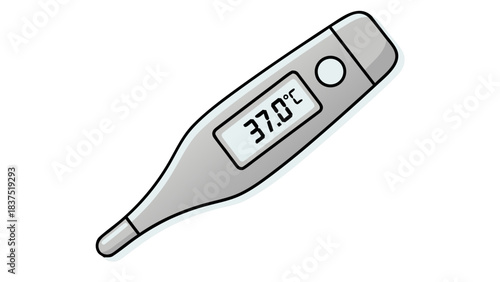 Digital Thermometer Showing 37 Degrees Celsius Against a Black Background with a Clean Minimalist Design and a Subtle Glow