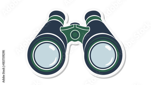 Dark Blue And Green Binoculars With Light Blue Lenses Isolated On White Background Vector Illustration