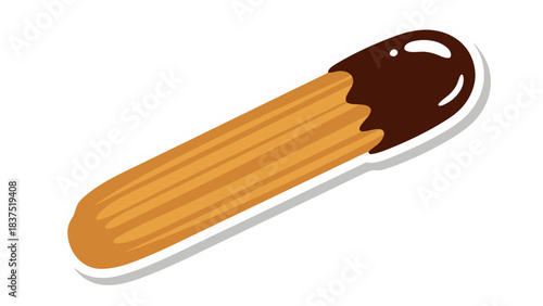 Delicious Golden Brown Churro Dipped in Rich Dark Chocolate Sauce Isolated on a Black Background Simple Flat Design Illustration